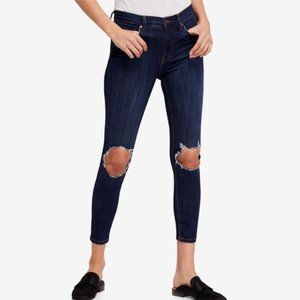 Free People Busted Distressed Knee Skinny Stretch Denim Cropped Jeans Si…